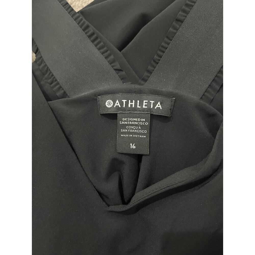 Athleta Jumpsuit Womens 16 Black Savannah Sleeveless V Neck Wide Leg Drawstring - Picture 7 of 12